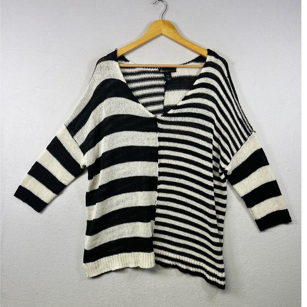 Lane Bryant Black White Striped V Neck Knit Sweater Tunic Plus Size 18 20
